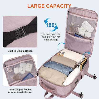 PIJUSHI Travel Backpack for Women Expandable Carry on Luggage Backpack Airline Approved Personal Item Laptop Bag(PE034 Light Purple)