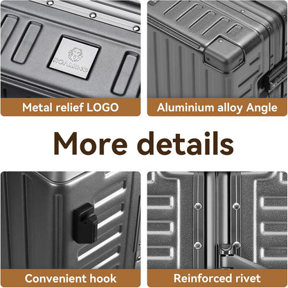 ROAMING Zipperless Luggage 28 Inch with Aluminum Frame, Checked-Large Lightweight 3-Layer PC Hard Shell Suitcase with Spinner Wheels, Metal Travel Luggage with Three TSA Locks, gray