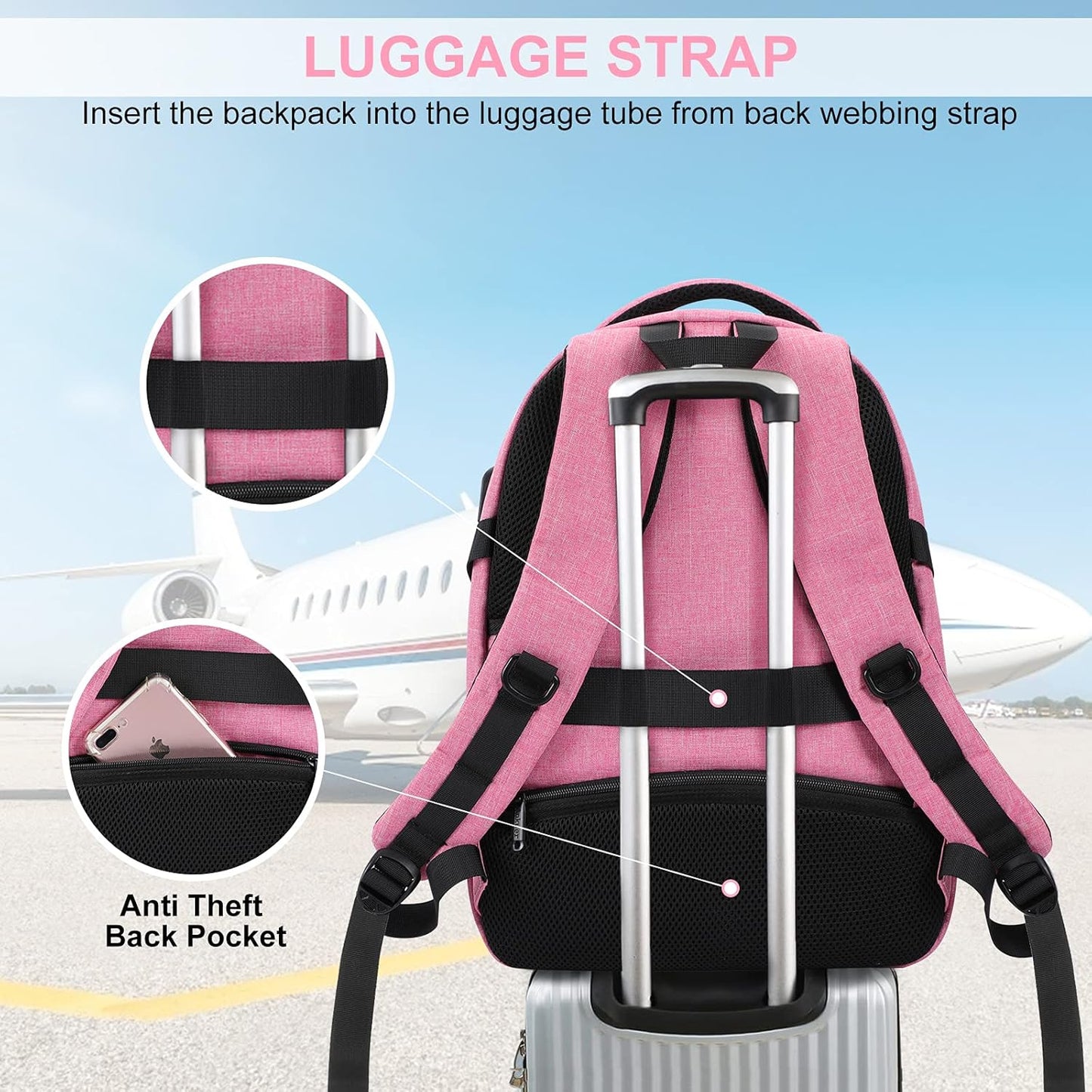 ANKUER Backpacks for Women, Backpack Fits Up 15.6 in Laptop Backpack for Travel, Backpacks with USB Charging Port, Work Business Backpack for School (Pink)