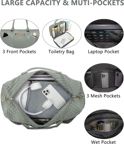 Weekender Travel Duffle Bag for Women - Carry on Bag with Shoe Compartment Overnight Bags with Toiletry Bag Wet Pocket Weekend Traveling Yoga Gym Hospital Bags for Labor and Delivery Green