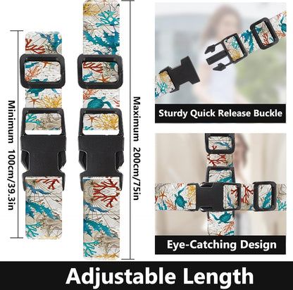 2 Pack Luggage Straps for Suitcases Adjustable Luggage Belt TSA Approved, Bright Colors Travel Packing Straps with Quick Release Buckle Unique Nylon for Sleeping Bag Car Seat, Turtle