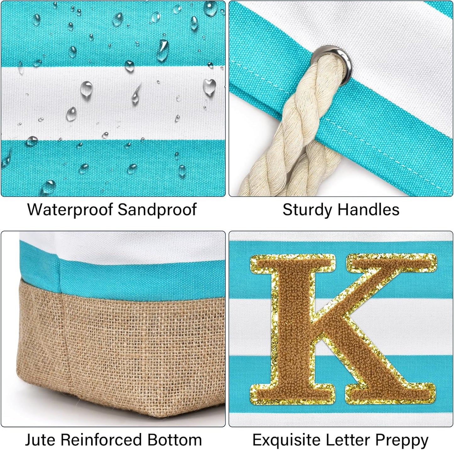 Becokan Beach Bag Initial Beach Tote with Makeup Bag for Travel Work Storage Personalized Birthday Gifts for Women Her