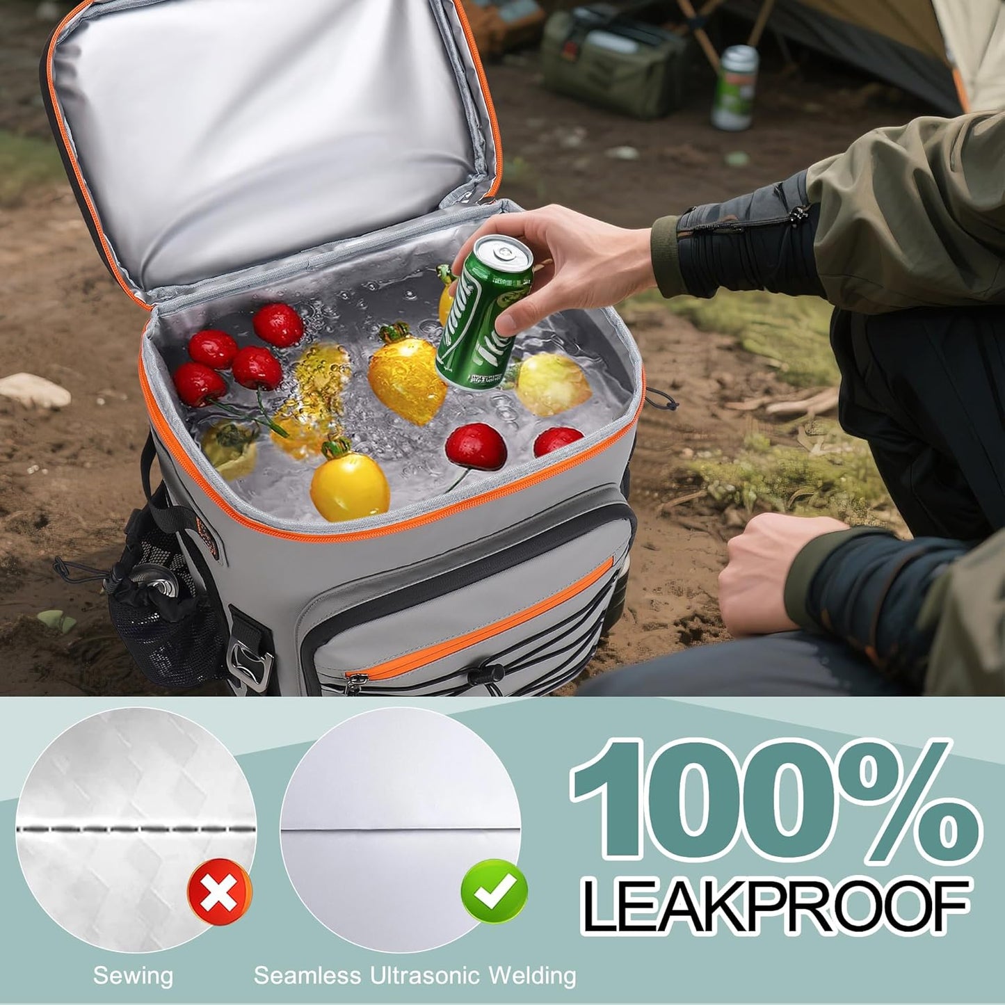 Large 52cans Cooler Backpack, Insulated, Waterproof, Leak Proof, 30L Large Capacity