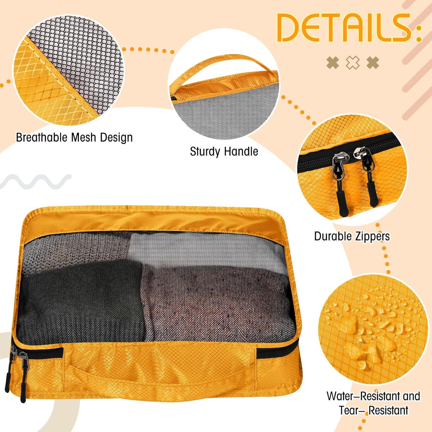 5 Pcs Packing Cubes for Suitcase Large Travel Cubes Carry on Luggage Organizer Bags for Clothes Accessories(Mixed,Apricot)