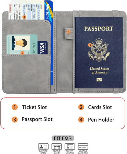 Melsbrinna Premium Leather Passport Holder Covers Case, Waterproof Rfid Blocking Travel Wallet Passport Holder with Pen Holder, Cute Passport Book for Women/Men