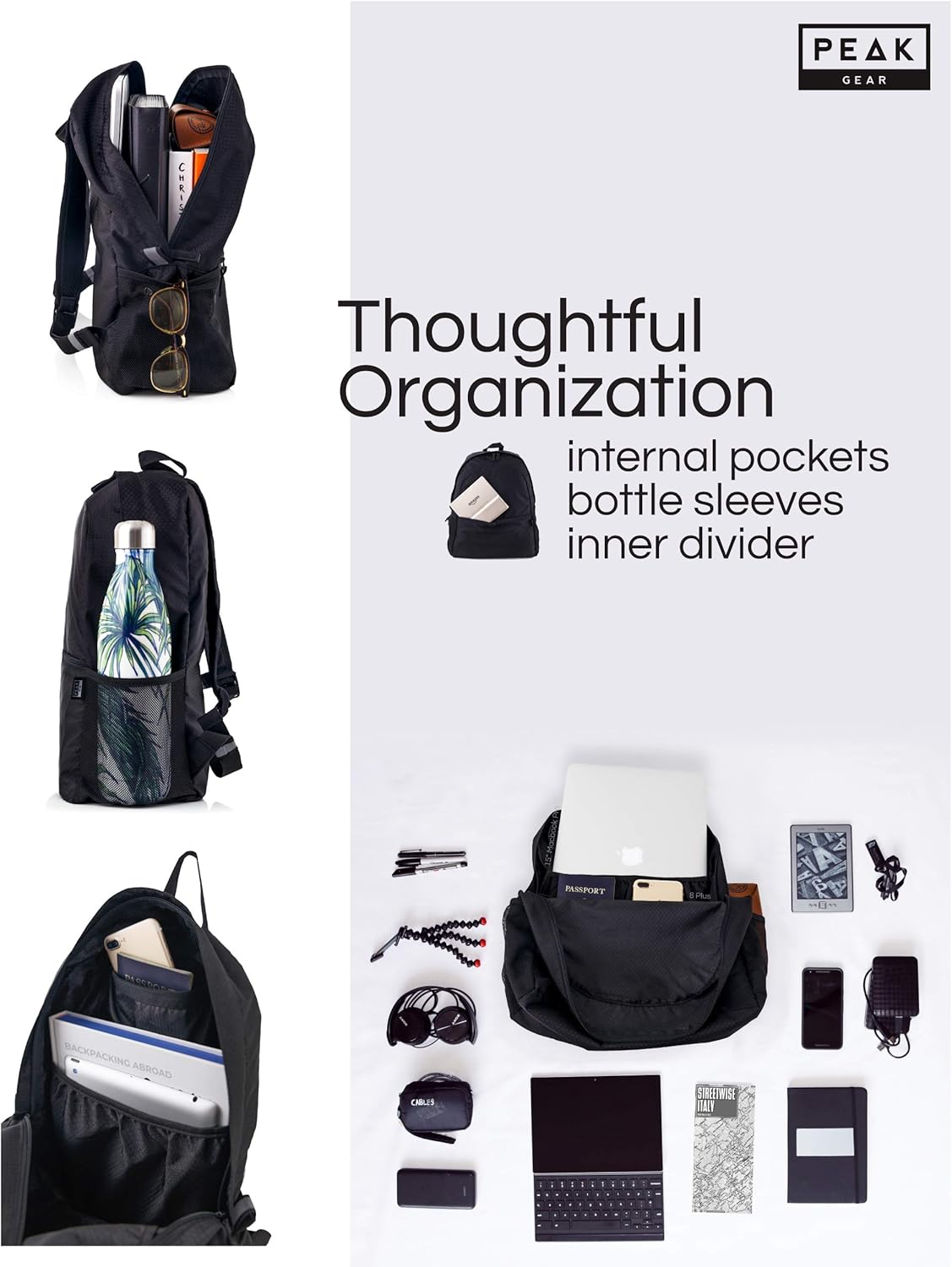 Peak Gear Foldable Backpack - Compact Packable Day Pack - Includes Lifetime Lost & Found ID