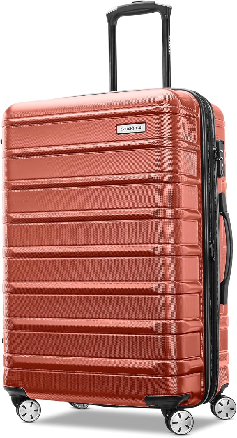 Samsonite Omni 2-24" Medium Checked Hardside Luggage with 360° Spinner Wheels - Scratch Resistant Hardshell - TSA Lock, Airline-Approved - Expandable Lightweight Polycarbonate Shell, Brick Orange