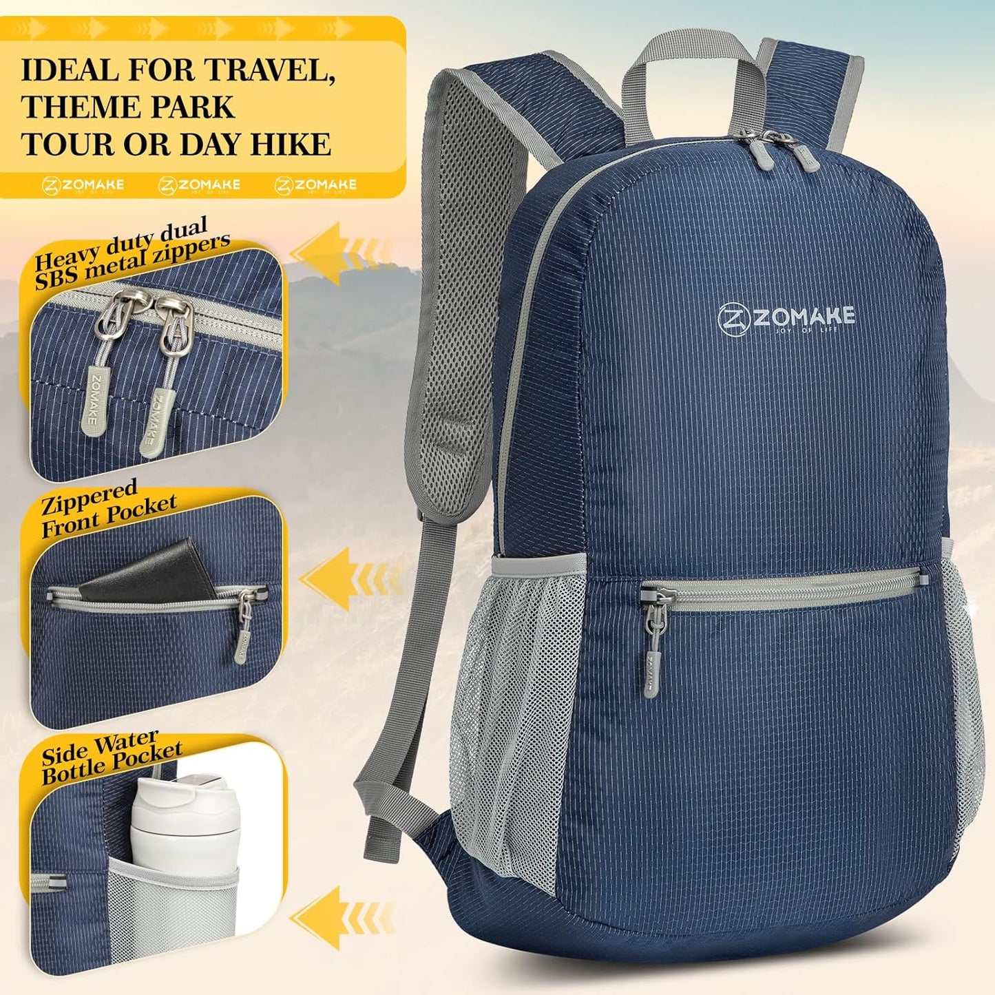 ZOMAKE Ultra Lightweight Hiking Backpack 20L - Packable Small Backpacks Water Resistant Daypack for Women Men(Royal Blue)