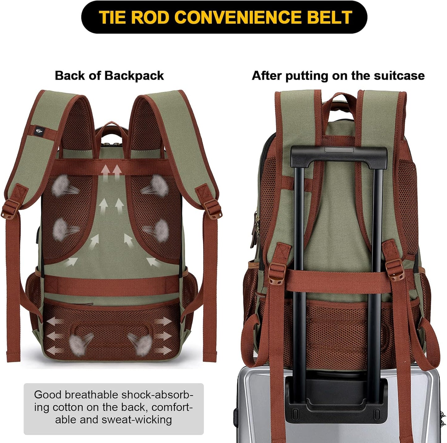 Tzowla Canvas Laptop Backpack, Bag for Men Women,Travel Work Rucksack Fits 15.6 Inch Laptop, Bookbag with USB Charging Port