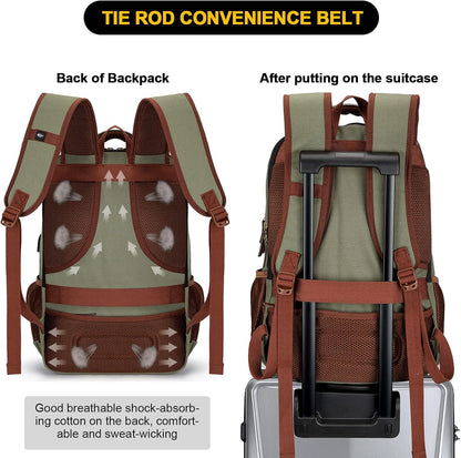 Tzowla Canvas Laptop Backpack, Bag for Men Women,Travel Work Rucksack Fits 15.6 Inch Laptop, Bookbag with USB Charging Port