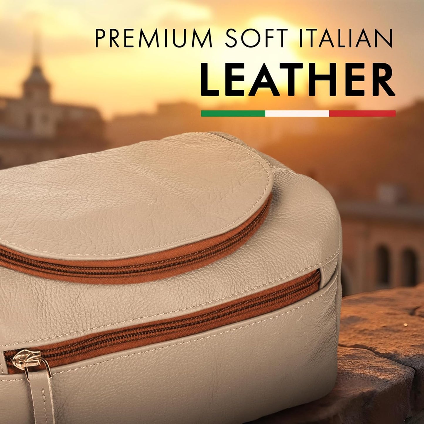 ELIZO Premium REAL Leather Toiletry Bag for Men Dopp Kitt Hanging Mens Toiletry Large TSA Toiletries Bag Shaving Grooming Bag Organizer Cream Tan