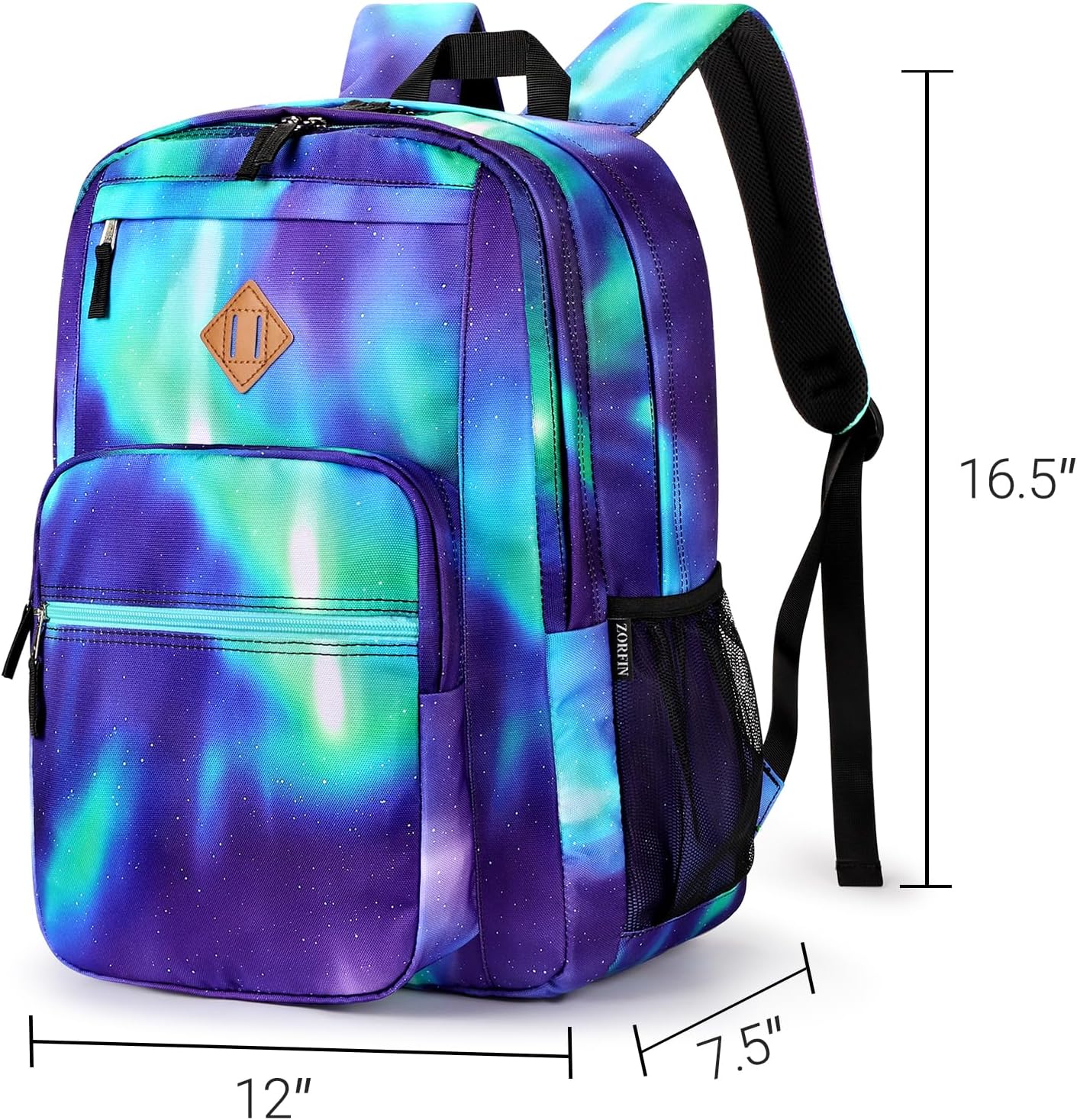 ZORFIN 26L Backpack for College, and Travel: Water Resistant Bookbag - Night Aurora SkyBlue