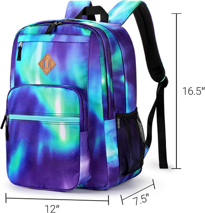 ZORFIN 26L Backpack for College, and Travel: Water Resistant Bookbag - Night Aurora SkyBlue