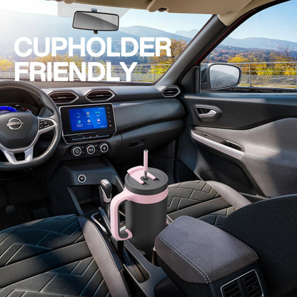 40 oz Tumbler with Handle, 2-in-1 Straw and Sip Lid, Leakproof, Dishwasher Safe, Insulated Stainless Steel Travel Coffee Mug, Keeps Cold for 34 Hours, Fits in Car Cup Holder (Iris)