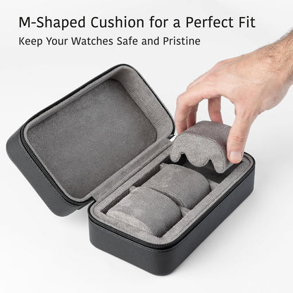 Watch Travel Case for Men | Leather Watch Case with 3 Slots | Perfect Travel Watch Organizer | Portable Watch Carrying Case for Men (Black/Grey)