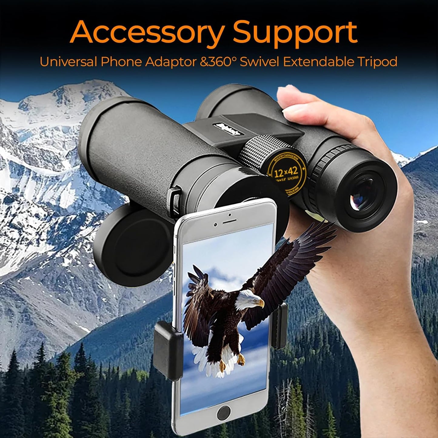 12x42 Binoculars for Adults High Powered with Phone Adapter,Build by Powerful Glasses Large View to Watch Football Games,a Travel,Hiking,Bird Watching,Survival and Hunting Gadgets for Men