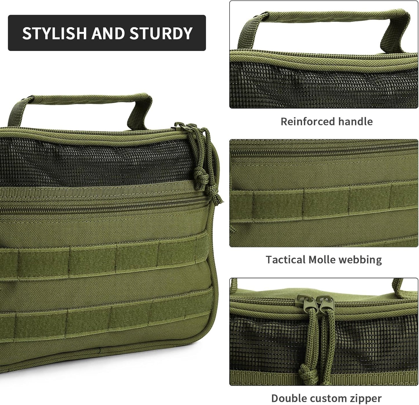 Travel Toiletry Bag for Men, Hanging Toiletry Bag, Portable Organizer Dopp Kit Shaving Bag for Toiletries Tactical Accessories Essentials - Army Green