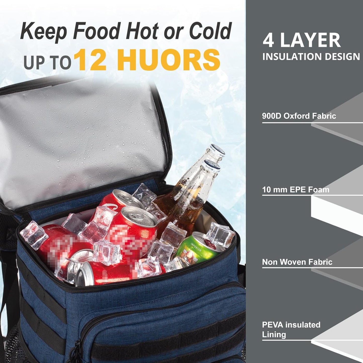 Tactical Backpack Cooler,Soft Lightweight Leakproof Cooler Backpack,Insulated Cooler Bag,Portable Soft Cooler Bag Waterproof for Beach, Travel, Camping, Picnic, Hiking