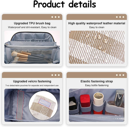 BOYATU Makeup Bag Travel Cosmetic Bag: 3 Pcs Set Portable Make up Bags for Women with Handle - Waterproof Vegan Leather Toiletry Organizer Bags with Comparments (F-04-Brown)