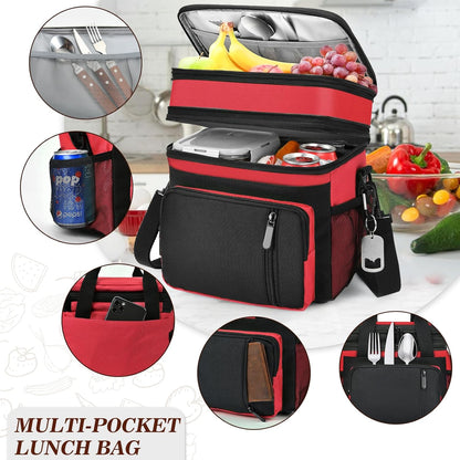 Insulated Lunch Bag Women & Men | Large Adult Lunch Box | Double-Layer Reusable Lunch Bags | Leak-Proof Tote Cooler Bag for Work Picnic Outdoors | 16L, Red