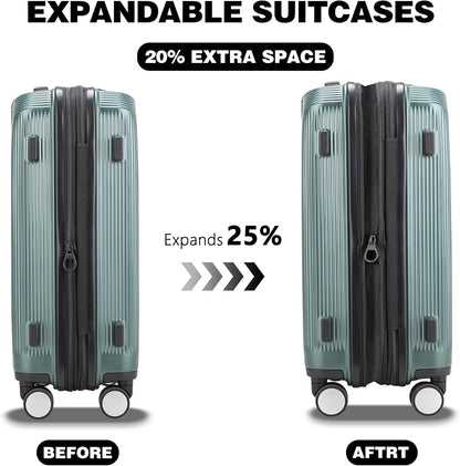 Luggage Sets 2 Piece, 20/28 Inch Lightweight Expandable PC Hardside Durable Suitcases with Spinner Wheels & TSA Lock, Green