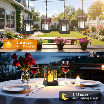 KOOPER Solar Lanterns Outdoor Waterproof, 2 Modes Hanging Solar Lantern with LED Realistic Flickering Flameless Candle, Candles Lanterns Lights Decorative for Outside Hanging Patio Yard Table Tree