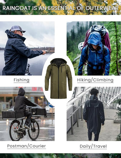 COOFANDY Men's Long Raincoat Ligtweight Rain Jacket Waterproof Outdoor Jackets - Image 4