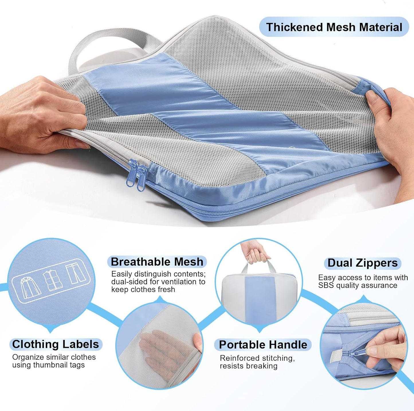 8 Set Compression Packing Cubes for Travel Essentials,Compressible Expandable Packing Cubes for Suitcase,OlarHike Luggage Organizer Bags for Travel,Handy Helper for Organizing Clothes(Light Blue)