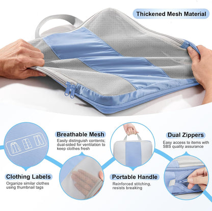 10 Set Compression Packing Cubes for Travel Essentials,Compressible Expandable Packing Cubes for Suitcase,OlarHike Luggage Organizer Bags for Travel,Handy Helper for Organizing Clothes(Light Blue)