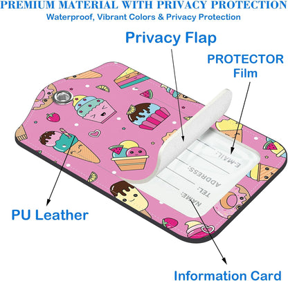 Cute Ice Cream Doole Luggage Tags for Suitcases Leather Travel Tags for Luggage ID Label with Privacy Cover and Stainless Steel Loop for Men Women Suitcase Backpack, Set of 2