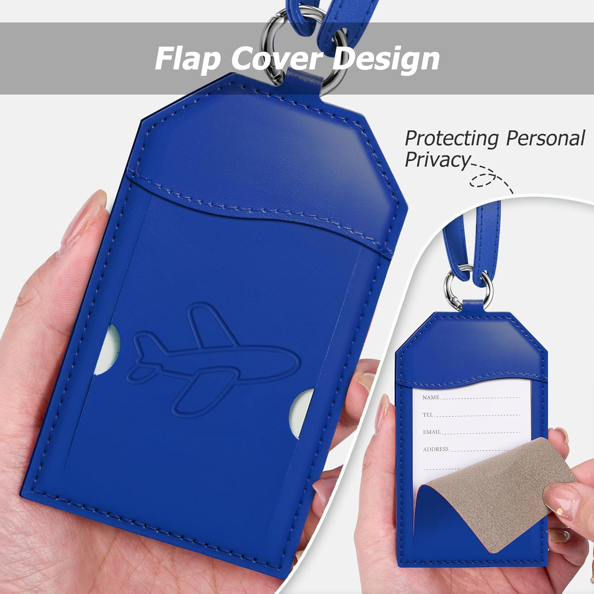 Mayski Luggage Tags for Suitcases 3 Pack Suitcase Bag Tags, TSA Approved, Metal Buckle, Bag Tags with Name ID Card Travel Essentials, Blue Airplane