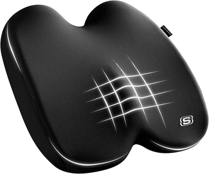 Skechers Memory Foam Seat Cushion,Ribbed Fabric Office Chair Cushion for Tailbone Pain Relief,Butt Pillow for Office Chair,Car Seat Cushion,Long Sitting Office Workers,and Car Drivers,Black