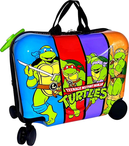 Fast Forward Ride-On 18"" Suitcase For Kids/Tow-Along Toddler Carry-On Luggage With Wheels (Ninja Turtles), Large
