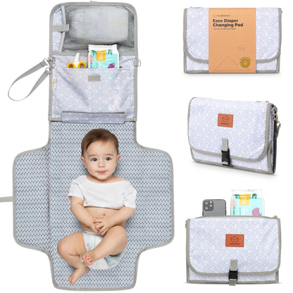 KeaBabies Portable Diaper Changing Pad - Large Waterproof Baby Changing Mat, Compact Travel Diaper Clutch, Functional Pockets Fit Newborn Essentials, Wipeable & Padded Baby Changer (Gray Mod)