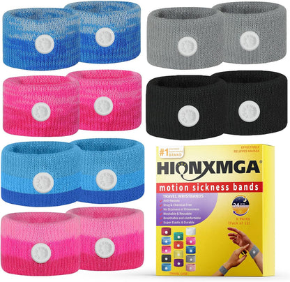 6 Pairs Motion Sickness Bands – Natural Anti Nausea Acupressure Wristbands for Morning & Motion Sickness Relief – Ideal for Car, Cruise & Flight Travel – for Adults and Kids