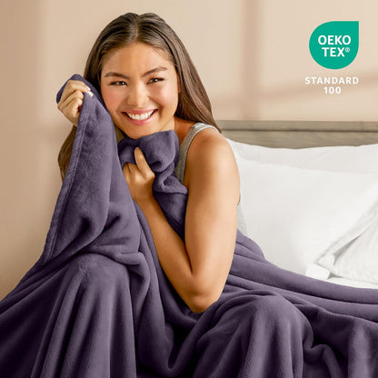 Bare Home Fleece Blanket - Throw/Travel - Ultra-Soft Lightweight for Bed, Sofa, and Couch - Luxury Microplush - Cozy Warm Blanket (Throw/Travel, Eggplant)