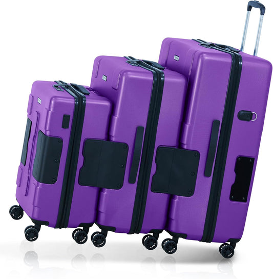 Tach V3.1 Hard Shell 3 Piece Luggage Set - 20, 24 & 28 inch Luggage | Carry On, Medium & Large Checked Suitcases | Patented Built-In Connecting System | Rolling Suitcase Links 9 Bags (Purple)