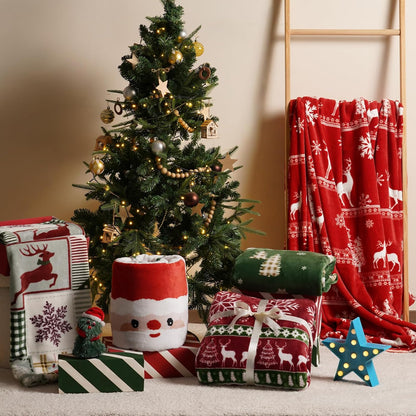 PHF Printed Fleece Throw Blanket, No Shed No Pilling Ultra Soft Plush Cozy Xmas Prints Theme Home Décor Flannel Blanket for Bed, Sofa, Couch and Gift, 50" x 60", Retro Christmas