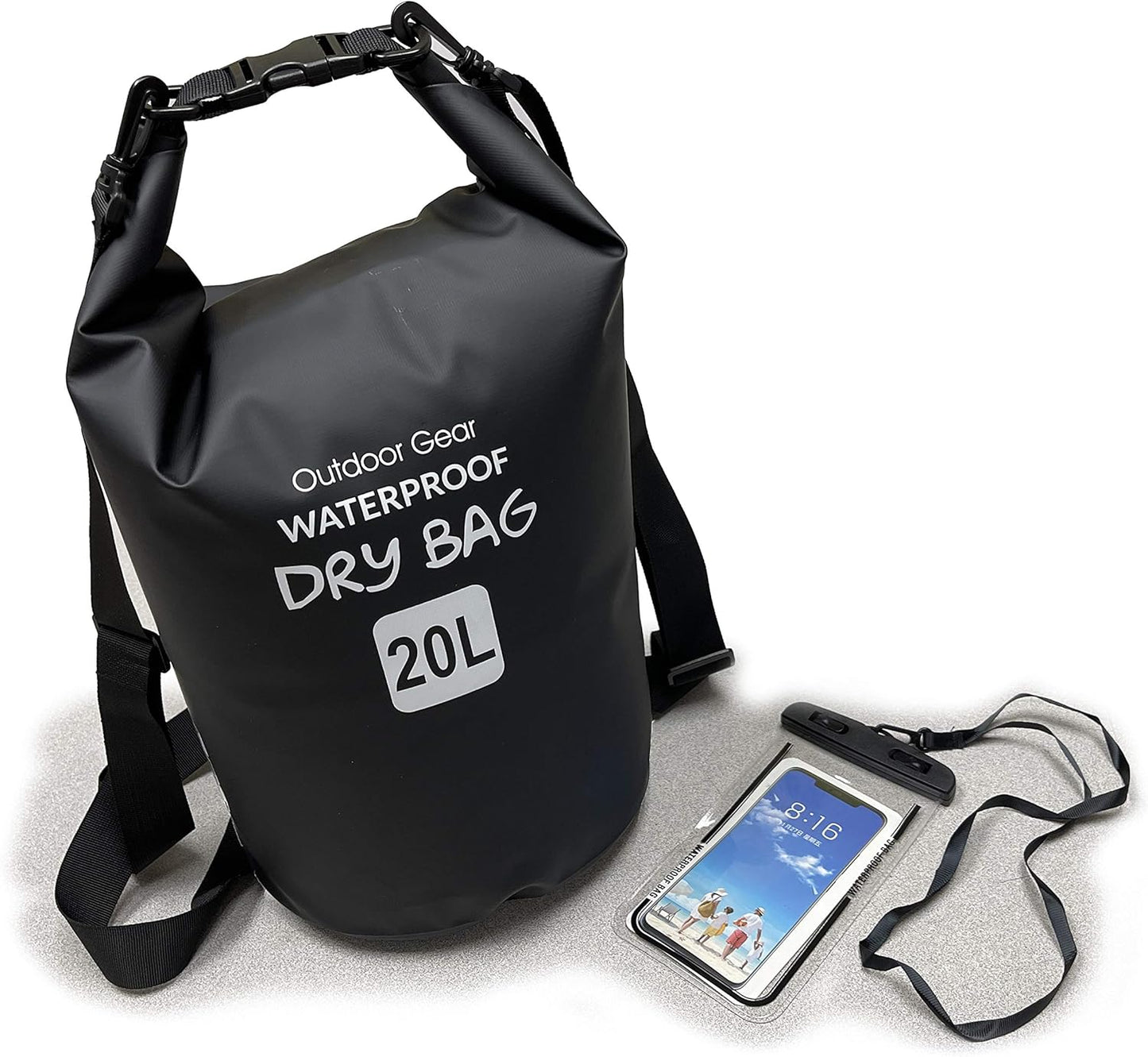 EliteShield Waterproof Dry Bag backpack Roll Top Closure Rafting Boating Black 10L With Free Phone case