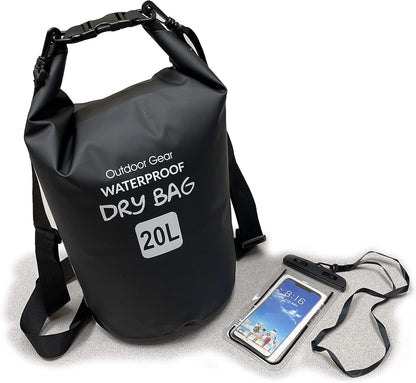 EliteShield Waterproof Dry Bag backpack Roll Top Closure Rafting Boating Black 10L With Free Phone case