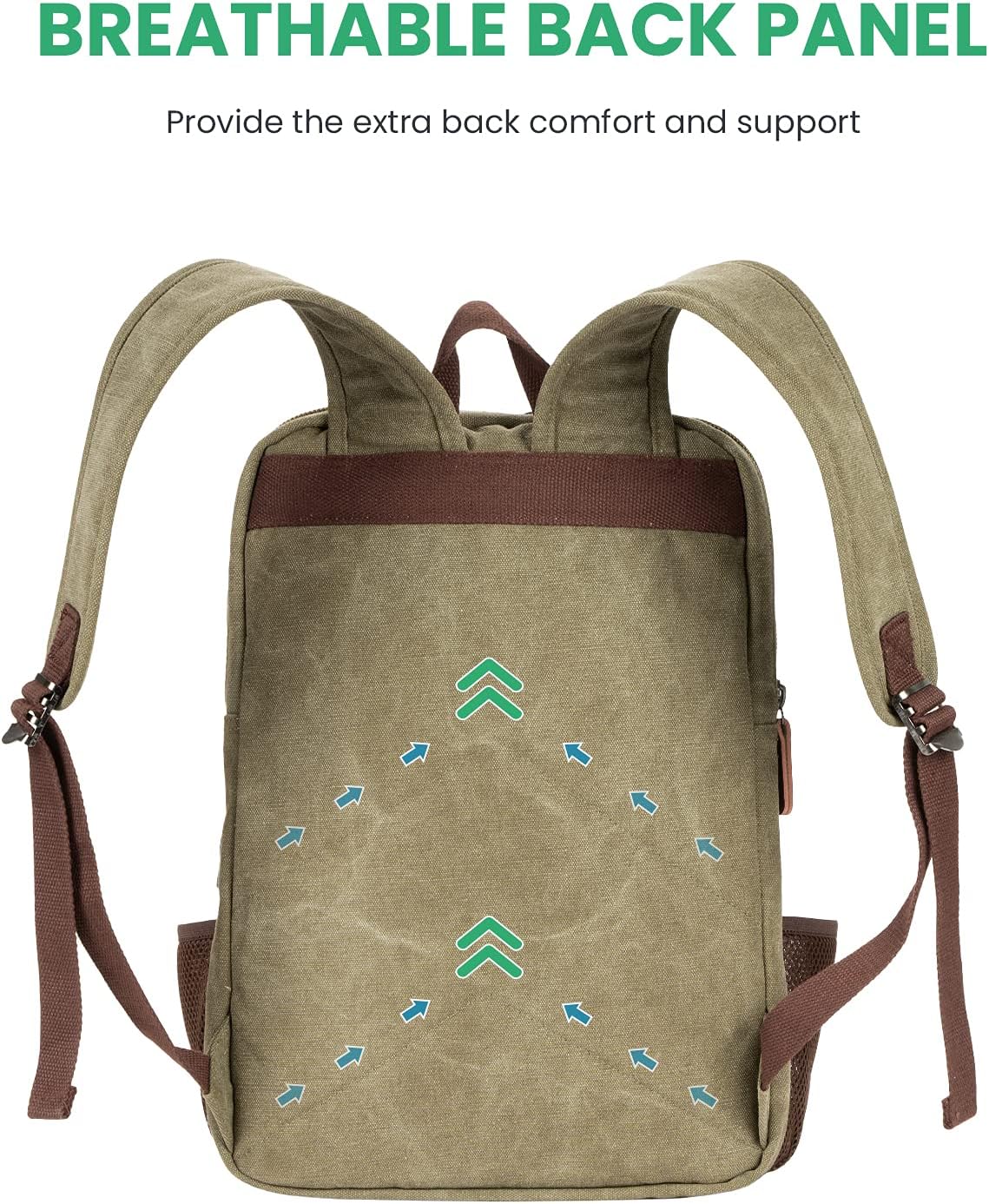 Modoker Vintage Backpack for Men Women, Canvas Bookpack Fits Most 15.6 Inches Computer and Tablets, Rucksack Backpack with USB Charging Port, Army Green