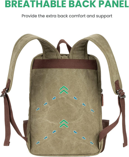 Modoker Vintage Backpack for Men Women, Canvas Bookpack Fits Most 15.6 Inches Computer and Tablets, Rucksack Backpack with USB Charging Port, Army Green