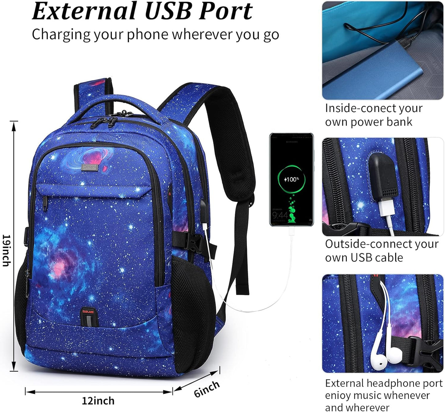 DUSLANG 17 Inch Travel Laptop Backpack Water Resistant College Backpack for Men Laptop Bag with USB Charging Port,Sky Blue