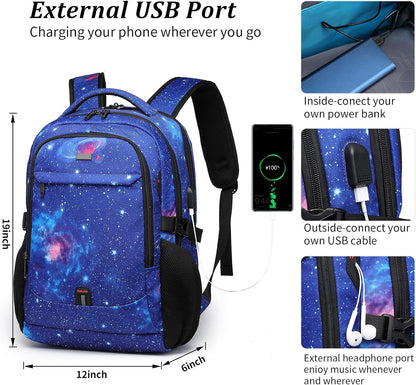 DUSLANG 17 Inch Travel Laptop Backpack Water Resistant College Backpack for Men Laptop Bag with USB Charging Port,Sky Blue