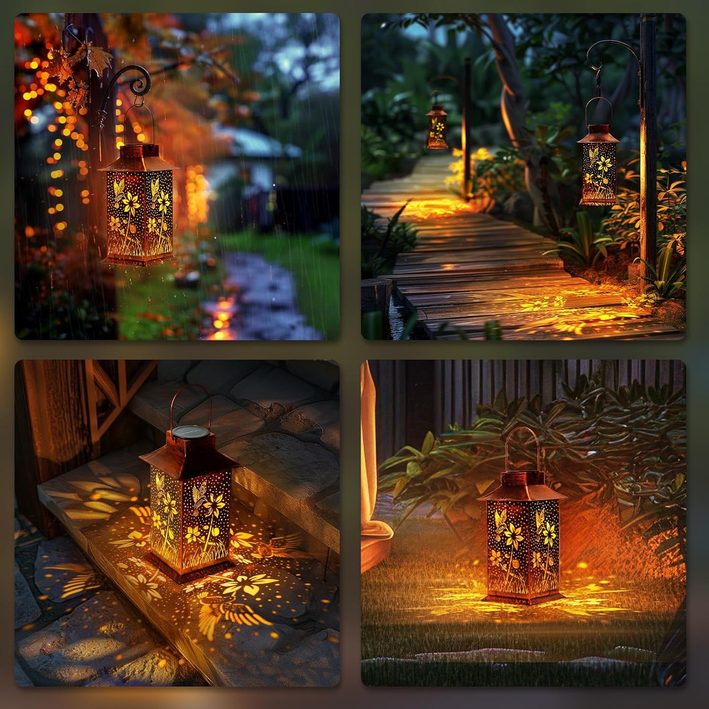 Homemory Hummingbird Solar Lanterns Waterproof, Metal Hanging Hollowed-Out Metal Decor Lantern, LED Outdoor Decoration for Outside LED Lanternse for Yard, Backyard, Porch, Lawn