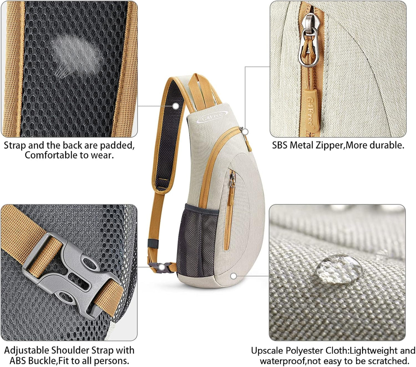 G4Free Sling Bag for Men Women, Small Crossbody Backpack Lightweight Chest Shoulder Bags for Travel, Outdoor and Sports (Ivory)