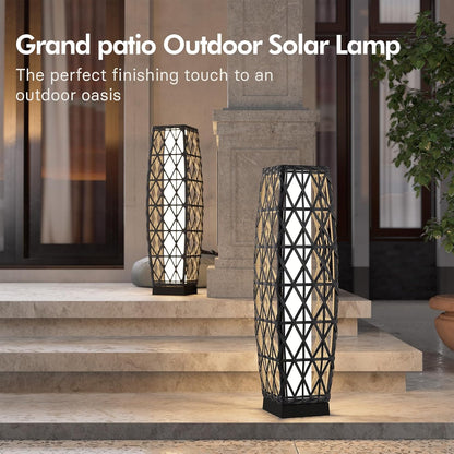 Grand patio 2-Piece Outdoor Solar-Powered Woven Wicker Lantern Floor Lamp Decoration for Deck Garden Lawn Porch - Medium Cindy, Silver Gray