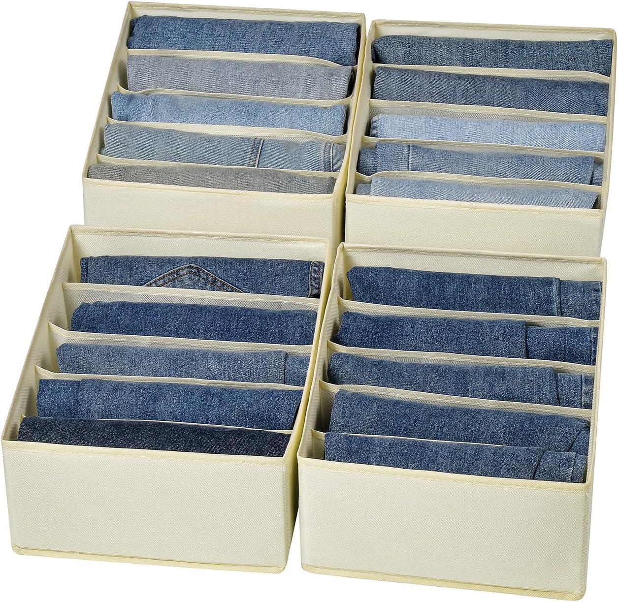 Jeans Drawer Organizers for Clothing, 5 Compartment Wardrobe Storage Box, Washable Clothes Organizer for Folded Clothes, Jeans, Pants, Leggings, t-shirts(Beige)