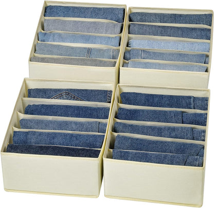 Jeans Drawer Organizers for Clothing, 5 Compartment Wardrobe Storage Box, Washable Clothes Organizer for Folded Clothes, Jeans, Pants, Leggings, t-shirts(Beige)