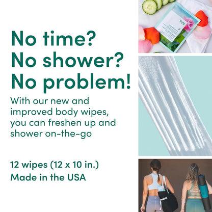 YUNI Beauty Large Body Wipes (Rose Cucumber, 12 Count) Soft Moist Showerless Wipe, Cleanse & Deodorize Waterless Travel Body Cleanser, Biodegradable Individually Wrapped Body Wipe for Camping or Gym